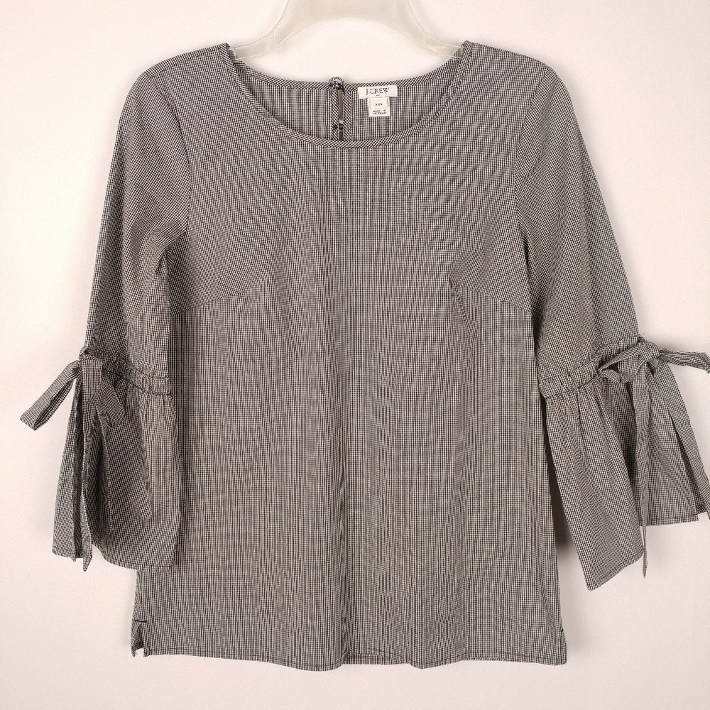 J. Crew XXS Bell Sleeve Top in Microgingham